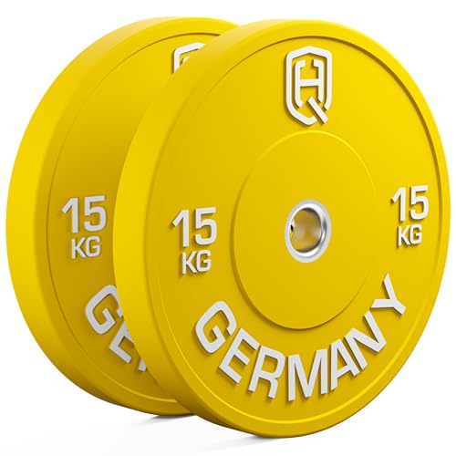 HQ Germany® Olympic Bumper Plates 50mm | Paar/Set | 5-25kg | Studio Qualität | Hoher Härtegrad | Hantelscheiben nach IWF Standard, Gewicht:2x 15KG von HQ Germany