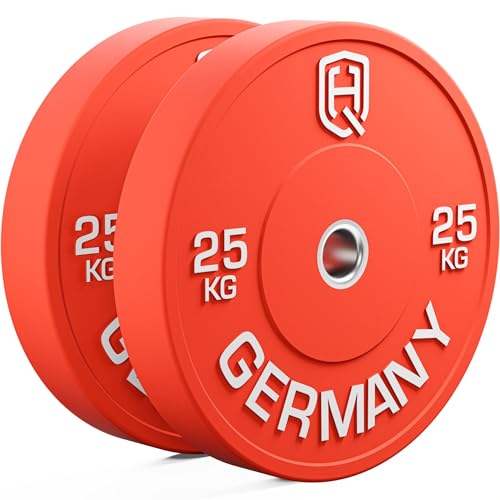 HQ Germany® Olympic Bumper Plates 50mm | Paar/Set | 5-25kg | Studio Qualität | Hoher Härtegrad | Hantelscheiben nach IWF Standard, Gewicht:2x 25KG von HQ Germany