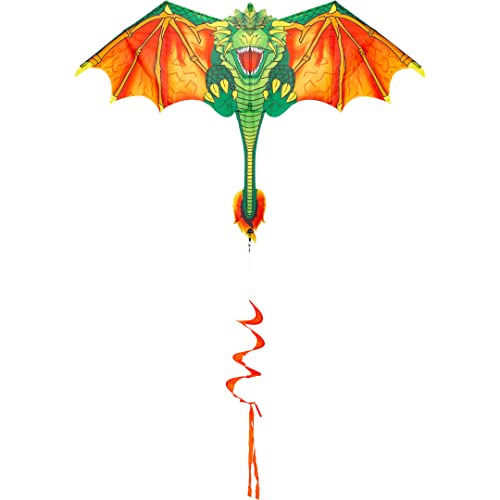 HQ 105101 - Blaze The Dragon, Kinderdrachen Einleiner, ab 5 Jahren, 180x135cm, inkl. 17kp Polyesterschnur 40m auf Spule, 2-4.5 Beaufort von HQ HIGH QUALITY DESIGN
