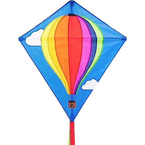HQ Eddy Hot Air Balloon Kinderdrachen Drachen Flugdrachen Einleiner Drachen zum steigen Lassen wenig Wind ab 5 Jahre 68x68cm und 200cm Drachenschwanz inkl. 17kp Polyesterschnur 40m auf Spule 2-5 Bft von HQ HIGH QUALITY DESIGN
