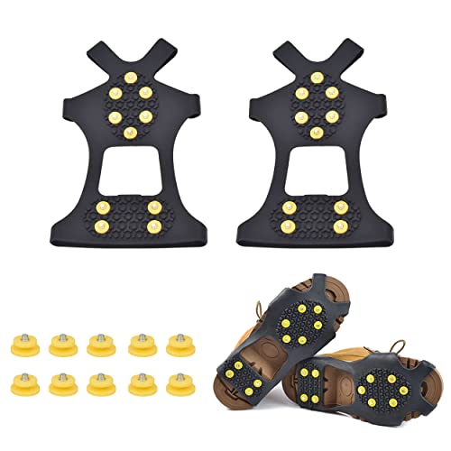 Schuhspikes, 10-Stud Ice Klampen Steigeisen Slip-on Stretch Schuhe Spikes für Winter Outdoor Sports Klettern von HQCM