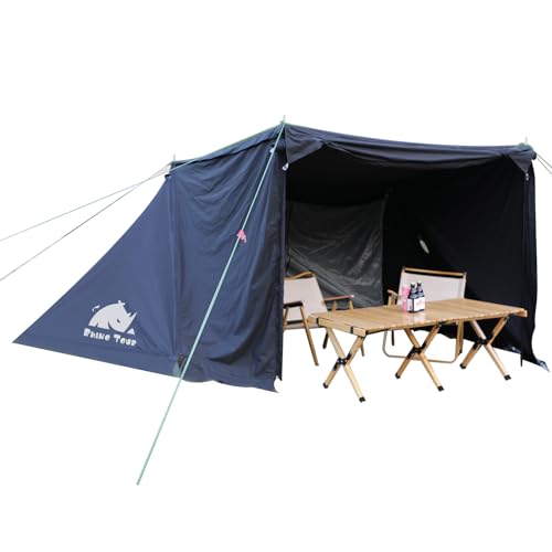 Schwarzes Segeltuch-Zelt, 2 Personen, 4-Jahreszeiten-Campingzelte, schweres Bushcraft-Zelt mit zwei Planenstangen und zwei Zeltstangen, mit Ofenheber, feuerfest, winddicht, langlebig von HREFEU