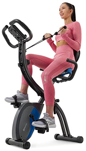 Hop-Sport 3-in-1 Fitness Heimtrainer klappbar HS-3010x Grix - Fitnessfahrrad mit Rückenlehne, Widerstandsbändern - Homterainer Fahrrad mit LCD-Display (Schwarz/Blau) von HS HOP-SPORT