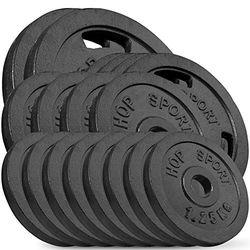 Hop-Sport 60 kg Gusseisen Hantelscheiben 30mm - Guss Gewichte Hantel Sets zur Auswahl - 30/31 mm Bohrung (2x10kg + 4x5kg + 4x2.5kg + 8x1.25kg) von HS HOP-SPORT