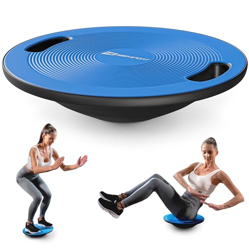 Hop-Sport Balance Board aus Kunststoff - 150 kg Belastbarkeit, rutschfestes Wackelbrett mit Griffen, Gleichgewichtstrainer für Physiotherapie, ø 40 cm- blau von HS HOP-SPORT