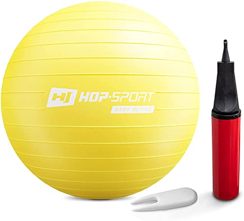 Hop-Sport Gymnastikball inkl. Ballpumpe, 35 45 55 65 75 cm, Maximalbelastbarkeit bis 100kg, Fitnessball ideal für für Yoga Pilates, Balance Übung HS-R075YB gelb - 70cm von HS HOP-SPORT