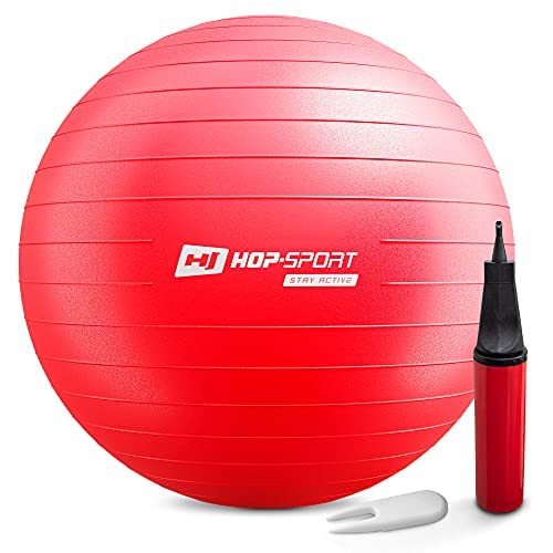 Hop-Sport Gymnastikball inkl. Ballpumpe, 35 45 55 65 75 cm, Maximalbelastbarkeit bis 100kg, Fitnessball ideal für für Yoga Pilates, Balance Übung HS-R055YB rot - 55cm von HS HOP-SPORT