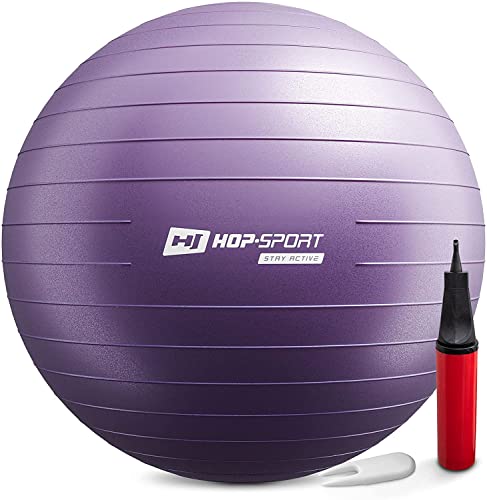Hop-Sport Gymnastikball inkl. Ballpumpe, 35 45 55 65 75 cm, Maximalbelastbarkeit bis 100kg, Fitnessball ideal für für Yoga Pilates, Balance Übung HS-R065YB lila - 65cm von HS HOP-SPORT