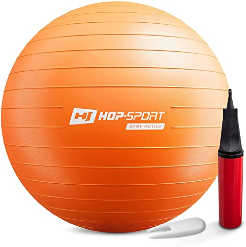 Hop-Sport Gymnastikball inkl. Ballpumpe, 35 45 55 65 75 cm, Maximalbelastbarkeit bis 100kg, Fitnessball ideal für für Yoga Pilates, Balance Übung HS-R065YB orange - 65cm von HS HOP-SPORT