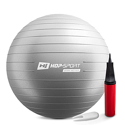 Hop-Sport Gymnastikball inkl. Ballpumpe, 35 45 55 65 75 cm, Maximalbelastbarkeit bis 100kg, Fitnessball ideal für für Yoga Pilates, Balance Übung HS-R085YB Silber - 75cm von HS HOP-SPORT