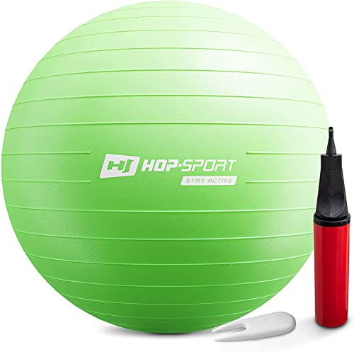 Hop-Sport Gymnastikball inkl. Ballpumpe, 35 45 55 65 75 cm, Maximalbelastbarkeit bis 100kg, Fitnessball ideal für für Yoga Pilates, Balance Übung HS-R085YB grün - 75cm von HS HOP-SPORT