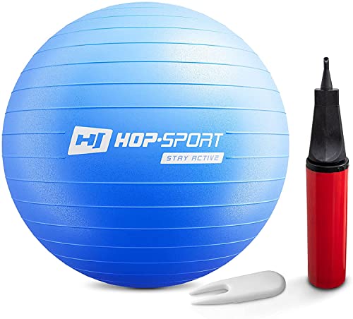 Hop-Sport Gymnastikball inkl. Ballpumpe, 35 45 55 65 75 cm, Maximalbelastbarkeit bis 100kg, Fitnessball ideal für für Yoga Pilates, Balance Übung HS-R075YB blau - 70cm von HS HOP-SPORT