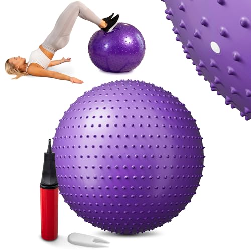 Hop-Sport Gymnastikball - vielseitiges Trainingsgerät - Sitzball mit Noppen, Abriebfest, Gymnastikball 65cm mit Luftpumpe - lila von HS HOP-SPORT