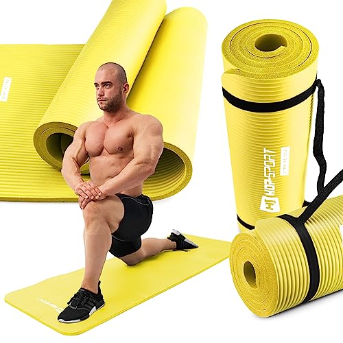 Hop-Sport Gymnastikmatte 1cm / 1,5cm - rutschfeste Yogamatte für Fitness Pilates & Gymnastik mit Tragegurt - Maße 180cm Länge 61cm Breite (1,5 cm Gelb) von HS HOP-SPORT