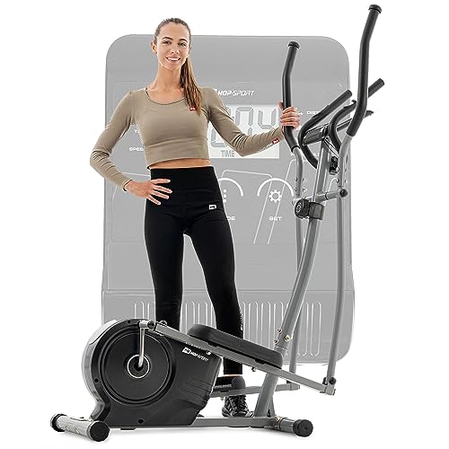 Hop-Sport HS-2050C Ellipsen Crosstrainer für Zuhause mit LCD-Display und Pulsmessung – sehr leiser Ellipsentrainer mit Magnet-Bremssystem und ergonomischen Handgriffen Silber von HS HOP-SPORT