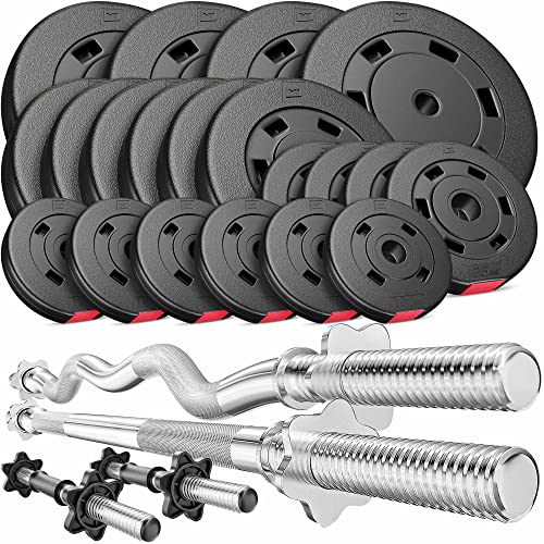 Hop-Sport Hantelset 105 kg 1x Langhantel-Stange, 1x SZ Curl-Stange, 2X Kurzhanteln, Gewichte 4x10kg / 6x5kg / 4x2,5kg / 6x1,25kg (SZ) von HS HOP-SPORT