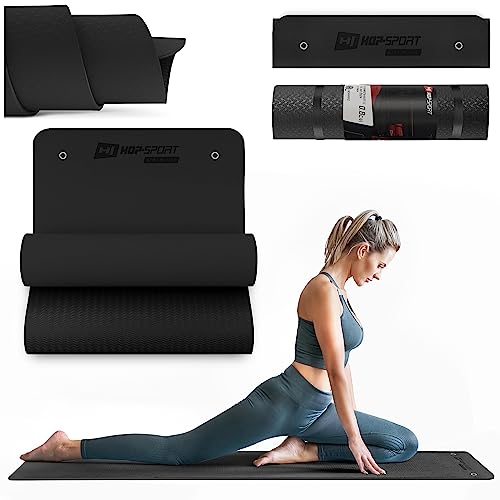 Hop-Sport Yogamatte mit Ösen HS-T008GM Gymnastikmatte Bodenmatte Pilates 183 x 61 x 0,8 cm rutschfest & Faltbar (schwarz) von HS HOP-SPORT