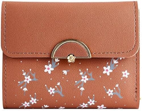 HSAJS Geldbörse Damen PU Glattem Weichem Klein Portemonnaie Elegante Süße Geldbeutel Mini Kurzer mit Mehreren Fächern und Kartenschlitzen (Braun) von HSAJS