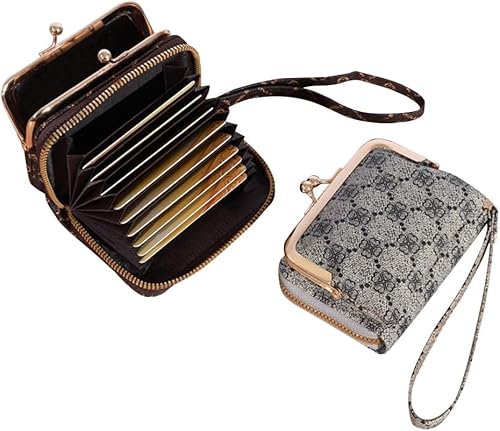 HSAJS Elegante Damen Geldbörse mit großem Fassungsvermögen und 9 Kartenfächern modischer Kartenhalter und Brieftasche für Frauen(Café M) von HSAJS