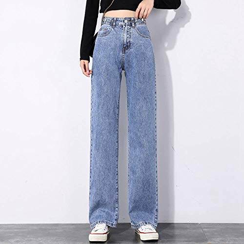 HSDFKD Straight Jeans Damen Plus Size High Waist Jeanshose Wide Leg Streetwear Ganzkörperhose Frühling Sommer, Blau, XXL von HSDFKD