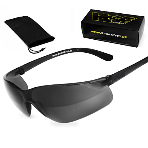 HSE® SportEyes® | UV400 Schutzfilter, HLT® Kunststoff-Sicherheitsglas nach DIN EN 166 | Sportbrille, Radbrille, Sonnenbrille| Brillengestell: schwarz, Brille: Defender 1.0 von HSE