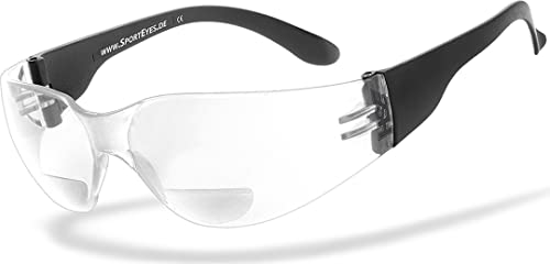 HSE SportEyes® | BIFOKAL Brille: +1,50 DIOPTRIEN | Sportbrille mit Lesehilfe | UV400 Schutzfilter, HLT® Kunststoff-Sicherheitsglas nach DIN EN 166 | Sportbrille, Fahrradbrille, Bikerbrille von HSE