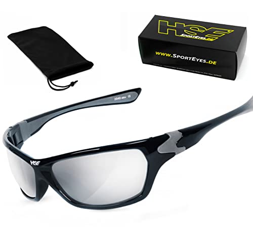 HSE® SportEyes® | SPORTBRILLE | Fahrradbrille | UV400 Schutzfilter, HLT® Sicherheitsglas nach DIN EN 166 | Fahrradbrille, Sonnenbrille, Bikerbrille, Radbrille: HIGHSIDER von HSE