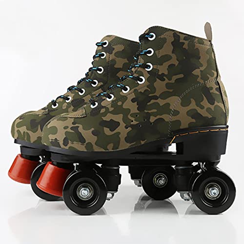 HSGAV Camouflage Rollschuhe Zweireihige Skates 4-Rad-Rollschuhe aus Rindsleder mit Verschleißfesten PU-Rädern für Unisex Outdoor Indoor,EU37.5/ UK4.5 von HSGAV