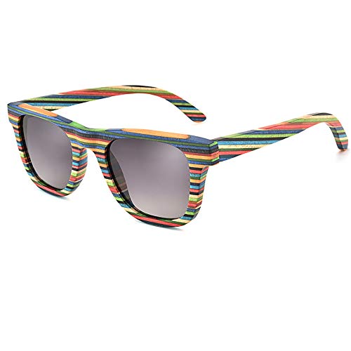 HSRG Bunte polarisierte Sonnenbrille Frauen handgefertigte Holzbrillen für das Angeln Fahren - UV400 Schutz mit Bambus Box,Gray von HSRG