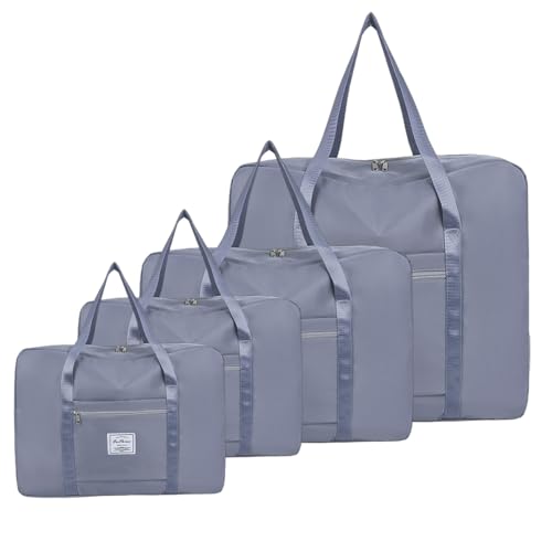 HSTWODE-Aufbewahrungstasche Sporttasche Reisetasche Moving Bag Vierer-Set 16 L bis 70 L Groß Gym Bag Faltbar Trainingstasche (Grau-blau) von HSTWODE