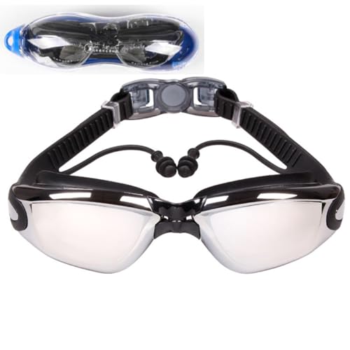 HSTWODE Optische Schwimmbrille mit Sehstärke Einteilige Schwimmbrille mit Ohrstöpsel, Dioptrien: -1,5 bis -8,0,Anti-Beschlag-UV-Schutz，Kostenlose schöne Box (Schwarz, Plattiert -1.5) von HSTWODE