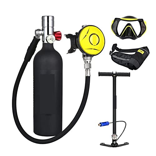 HTQFDC Tauchflasche, Tauch-Sauerstoffflasche, 1 l Fassungsvermögen, tragbares Tauch-Atemschutzgerät, sanfteres Atmen (Farbe: Schwarze Flasche, silberner Kopf, Größe: 1 l) von HTQFDC
