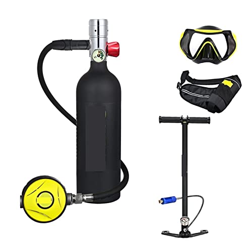 HTQFDC Tauchflasche, Tauch-Sauerstoffflasche, 1 l Fassungsvermögen, tragbares Tauch-Atemschutzgerät, sanfteres Atmen (Farbe: Schwarze Flasche, silberner Kopf, Größe: 1 l) von HTQFDC
