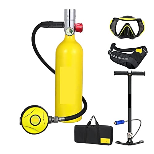 HTQFDC Tauchflasche, Tauch-Sauerstoffflasche, 1 l Fassungsvermögen, tragbares Tauch-Atemschutzgerät, sanfteres Atmen (Farbe: gelbe Flasche, silberner Kopf, Größe: 1 l) von HTQFDC