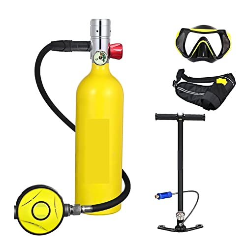 HTQFDC Tauchflasche, Tauch-Sauerstoffflasche, 1 l Fassungsvermögen, tragbares Tauch-Atemschutzgerät, sanfteres Atmen (Farbe: gelbe Flasche, silberner Kopf, Größe: 1 l) von HTQFDC