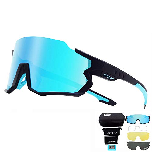 HTTOAR Polarisierte Fahrradbrille ，Herren und Damen Sportbrille Laufen Angeln Golf TR90 Rahmen UV400 Schutz (Schwarz blau) von HTTOAR