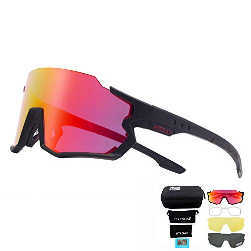 HTTOAR Polarisierte Fahrradbrille ，Herren und Damen Sportbrille Laufen Angeln Golf TR90 Rahmen UV400 Schutz (Schwarz rot) von HTTOAR