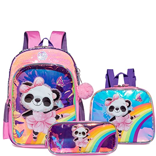 HTgroce Panda Schulranzen Mädchen Set 3 Teilig - Schultasche ab 1. Klasse - Grundschule Ranzen Ergonomischer Schulrucksack von HTgroce
