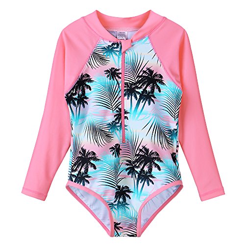 Huaaniue Mädchen-Badeanzug für Kinder, Sommer, zum Schwimmen, langärmlig, einteiliger Badeanzug, Badebekleidung mit UV-Schutz, 4-11 Jahre von HUAANIUE
