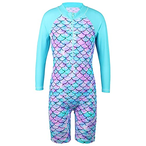 Huaaniue Mädchen-Badeanzug für Kinder, einteilig, mit UV-Schutz UPF 50+, Badebekleidung mit Reißverschluss, rosa, unisex, Cyan, 6-8 Jahre (Größe laut Etikett: 128/134) von HUAANIUE