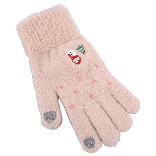 HUANIZI Damen-Winter-Samt-Handschuhe, dick, warm, für Touchscreen-Handschuhe, niedlicher Schneemann, Weihnachtsbaum, gestrickt, Ski, Mitte Wome von HUANIZI