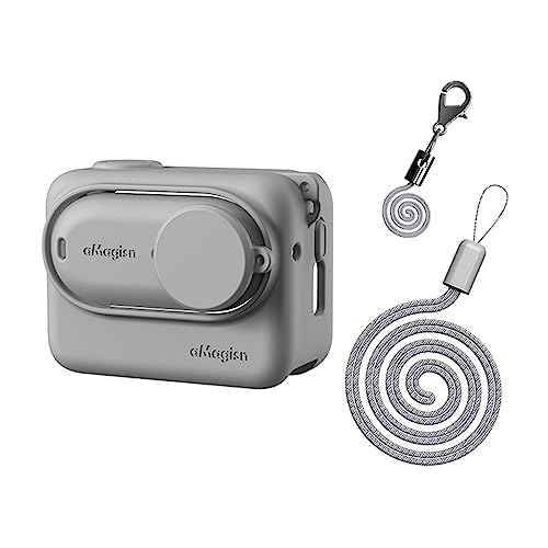 HUYUAWA Silikon-Schutzhülle (grau) kompatibel mit Insta360 GO3 Sleeve Case Cover Objektivdeckel mit Lanyard für Insta 360 GO 3 Action Kamera Zubehör von HUAYUWA