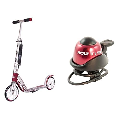 HUDORA 14764/01 BigWheel 205-Das Original mit RX Pro Technologie-Tret-Roller klappbar-City-Scooter, Magenta/Silber & NC-17 Fahrradklingel/Fahrradglocke/Fahrradhupe von HUDORA