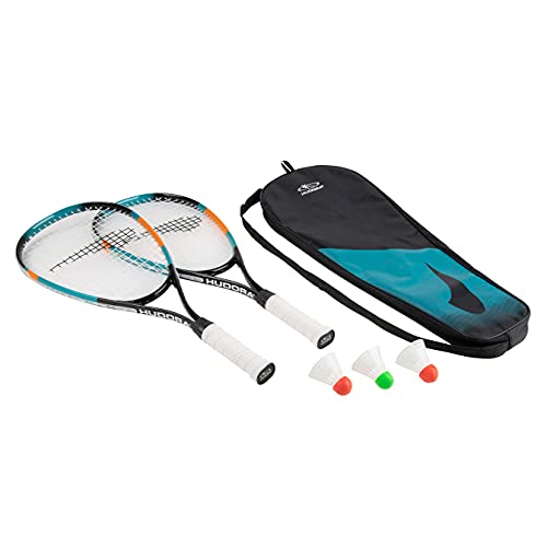 HUDORA Badminton Set Speed - 2 Badmintonschläger aus Aluminium & 3 Federbälle - Federballset inklusive Tragetasche - Outdoor Badminton Schlägerset für Freunde & Familie - Badminton Zubehör von HUDORA