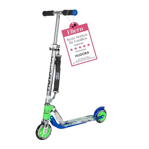 HUDORA BigWheel 125 Scooter - Sicherer & hochwertiger Aluminium-Roller für Kinder - Höhenverstellbarer & zusammenklappbarer Cityroller für bis zu 100kg - Stabiler Tretroller mit Tragegurt von HUDORA