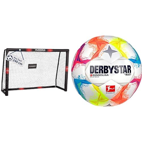 HUDORA Fussballtor Pro Tect - Torwand für Kinder und Erwachsene - Fussball Tor 240 x 160 cm für Garten / Outdoor & Derbystar Brillant Ball Multicolor 5 von HUDORA