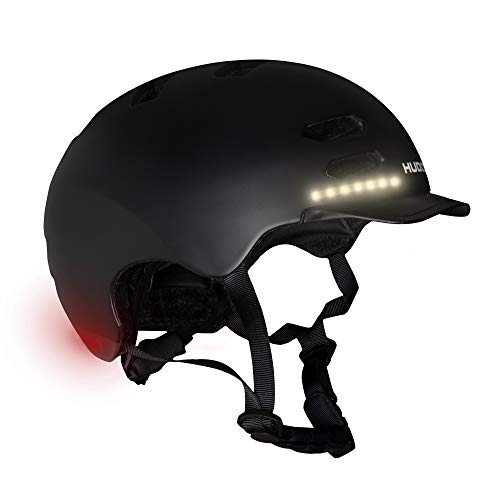 HUDORA Jugend & Erwachsene Skaterhelm, Gr. S | LED Licht Helm | Fahrradhelm mit Auto-Blinklicht & passgenauer Größenanpassung, schwarz, S (53-55 cm) von HUDORA