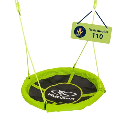 HUDORA Nestschaukel 110 - grün/orangefarbene Schaukel für bis zu 100kg - Hängeschaukel mit 110cm Durchmesser für drinnen & draußen - Höhenverstellbare Familienschaukel für Kinder & Erwachsene von HUDORA