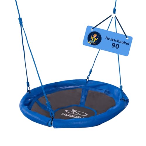 HUDORA Nestschaukel 90 - Blaue Kunststoff-Nestschaukel für bis zu 100kg - Hängeschaukel mit 90cm Durchmesser für drinnen & draußen - Höhenverstellbare Familienschaukel für Kinder & Erwachsene von HUDORA