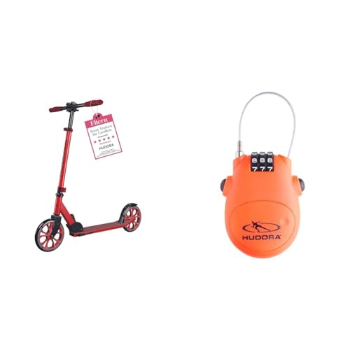 HUDORA Scooter Up 200 - Geräuscharmer Aluminium-Roller für bis zu 100kg & Kabel-Schloss Fahrrad Scooter, Zahlenschloss, 14492 von HUDORA